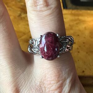 Norwegian Thulite Sterling Silver Ring Size 10